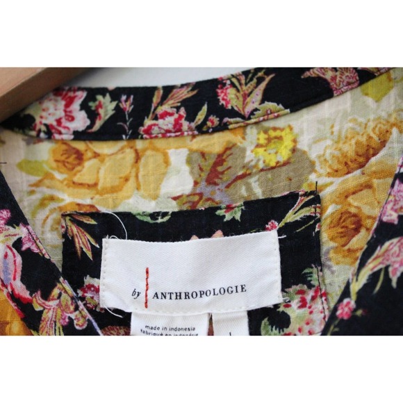 by Anthropologie Ruffled Floral Midi Dress Black Motif Boho Size Large H14101 - Picture 9 of 12